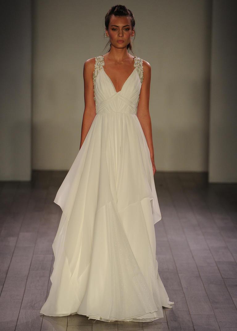 Necklace with v neck wedding dress best sale
