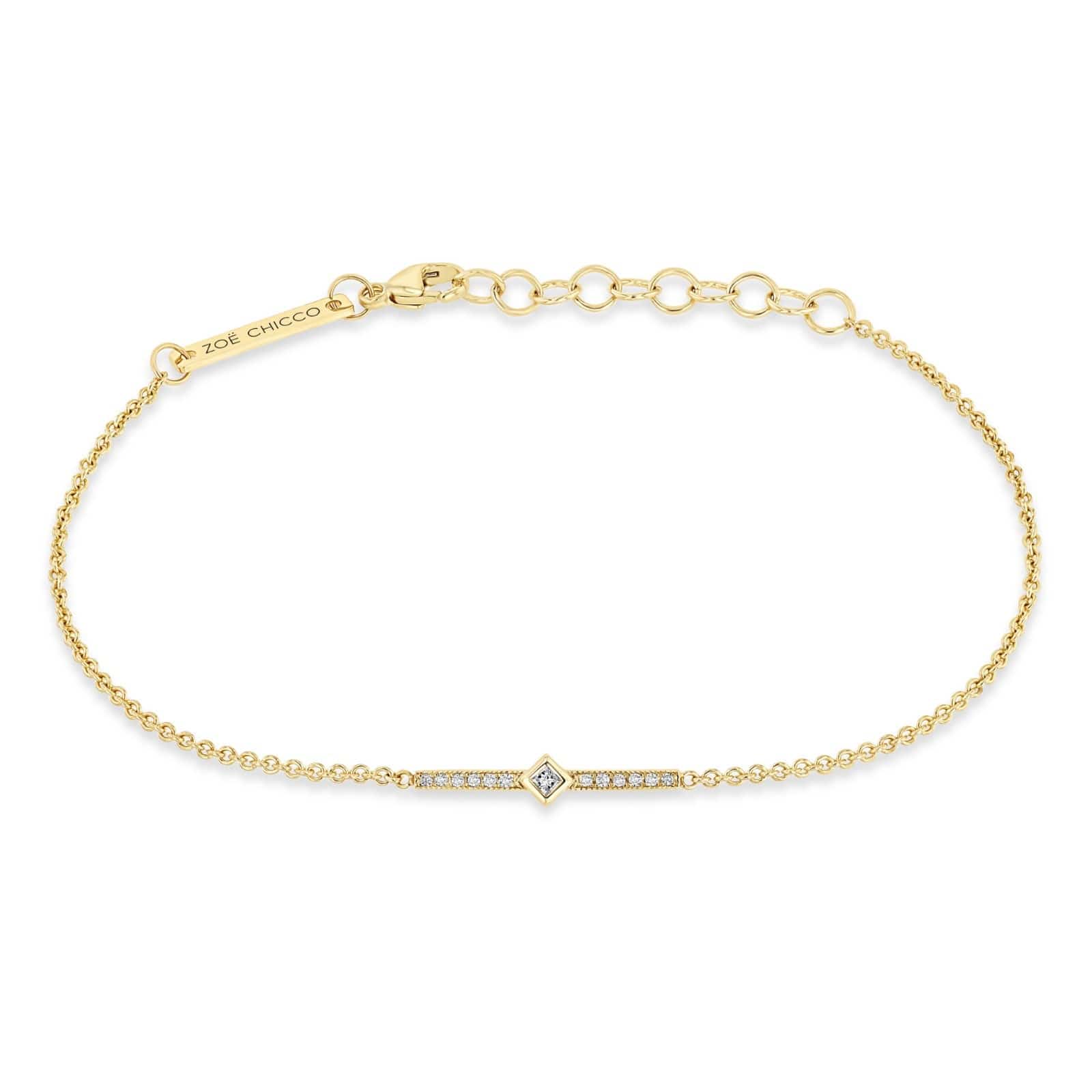 14K Yellow Gold Small Curb Chain Pave Diamond Bracelet