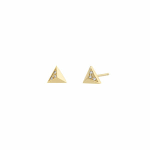 14K Yellow Gold Small Pyramid Pave Diamond Studs