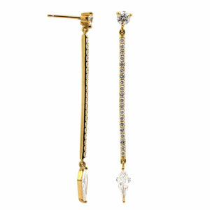 18K Yellow Gold Diamond Dangle Stick Earrings