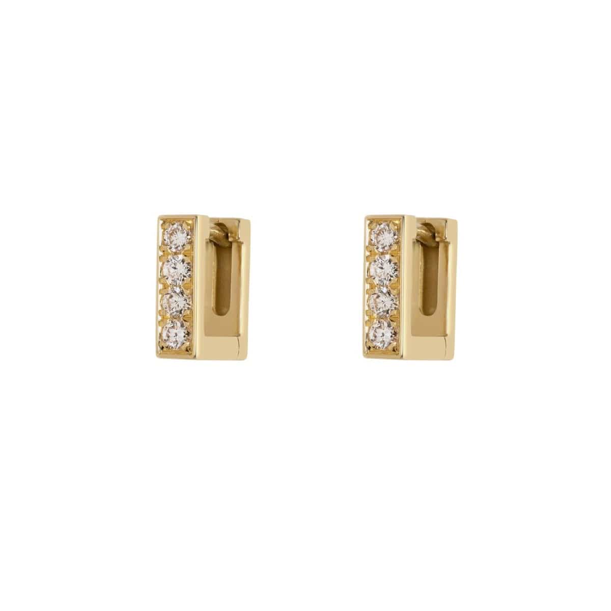 Azlee 18K Yellow Gold Small Mosaic Square Diamond Hoop Earrings