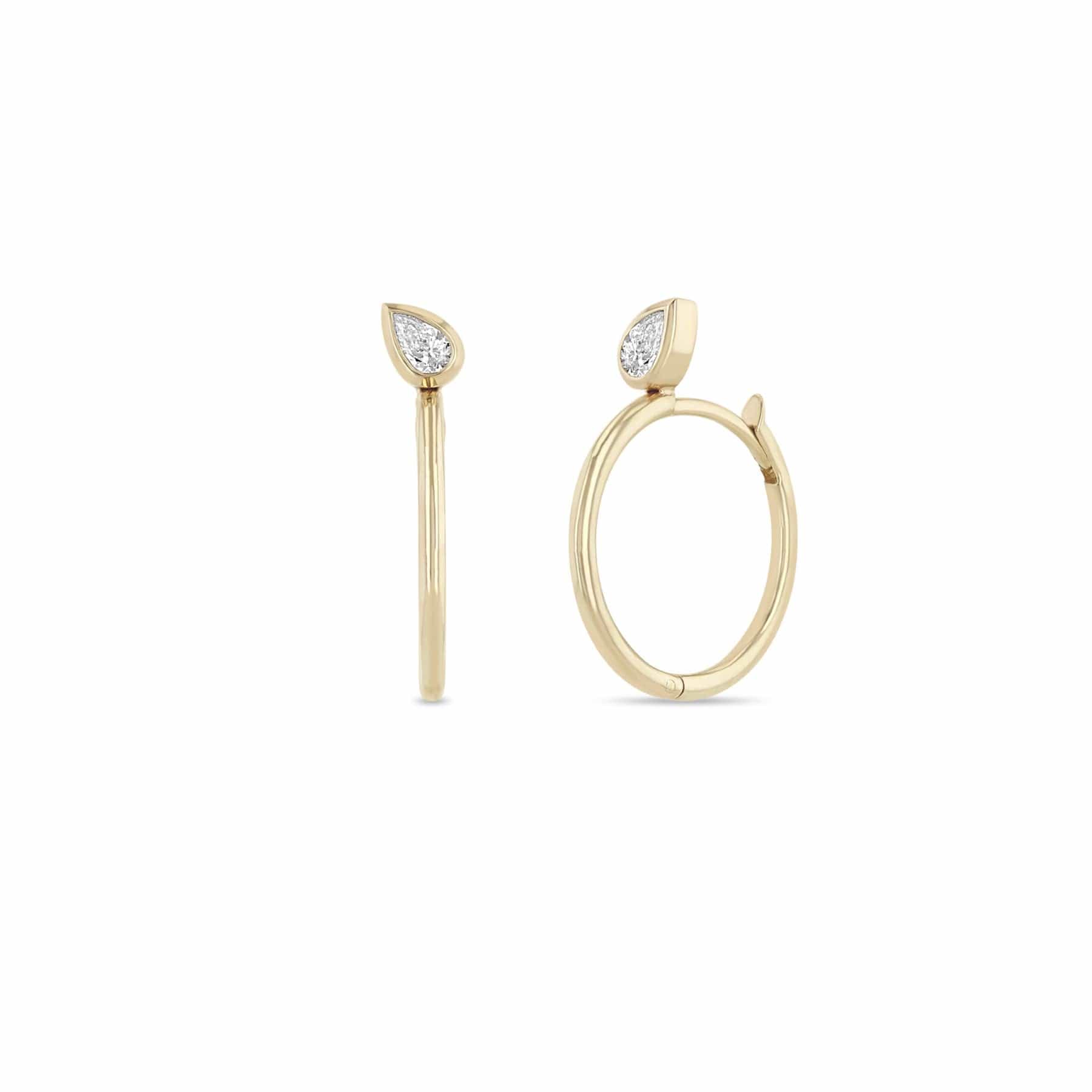 Zoe Chicco 14K Yellow Gold Pear Cut Medium Diamond Hinged Huggie