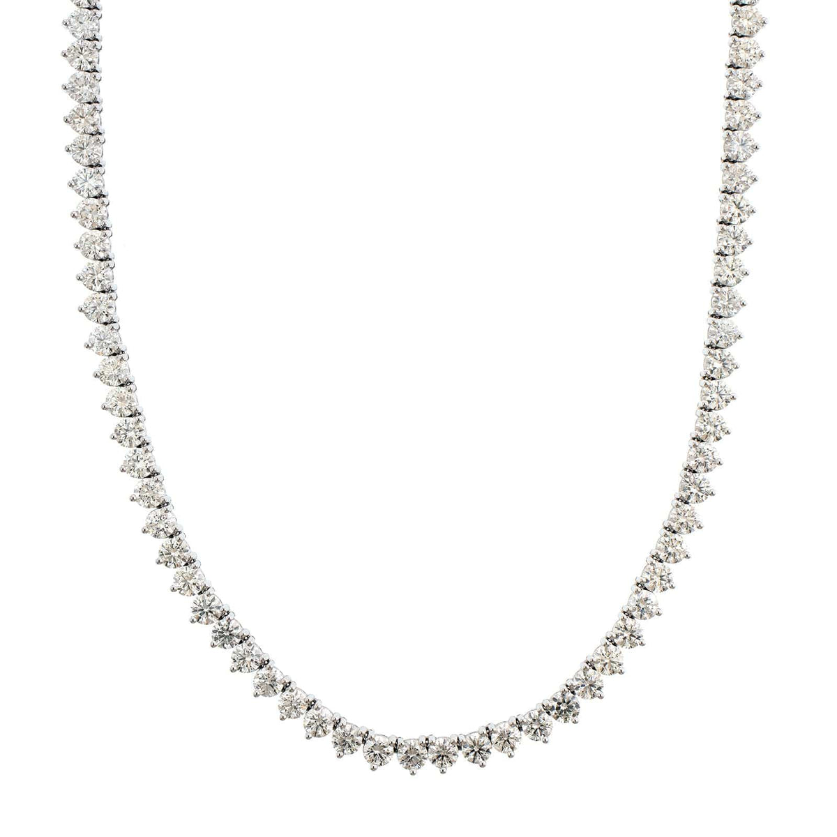 18K White Gold 3 Prong Diamond Line Necklace