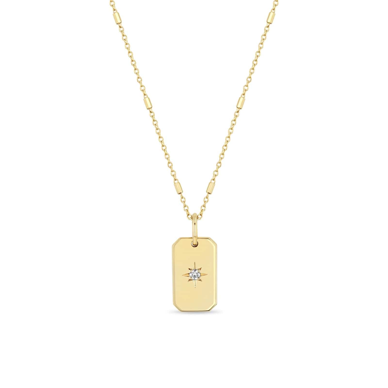 Zoe Chicco 14K Yellow Gold Small Flat Diamond Dog Tag Necklace
