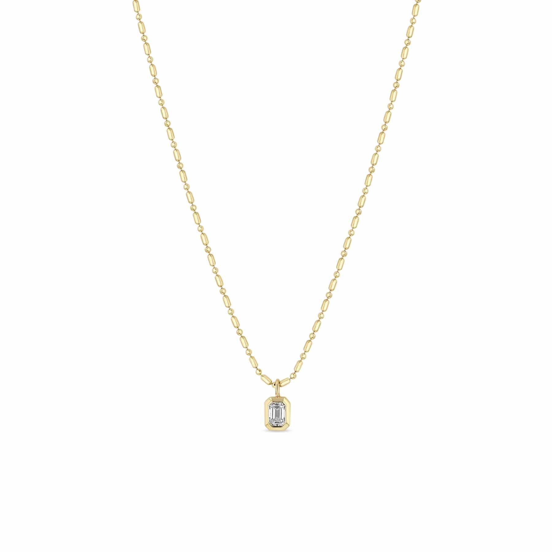Zoe Chicco 14K Yellow Gold Beaded Emerald Cut Diamond Pendant