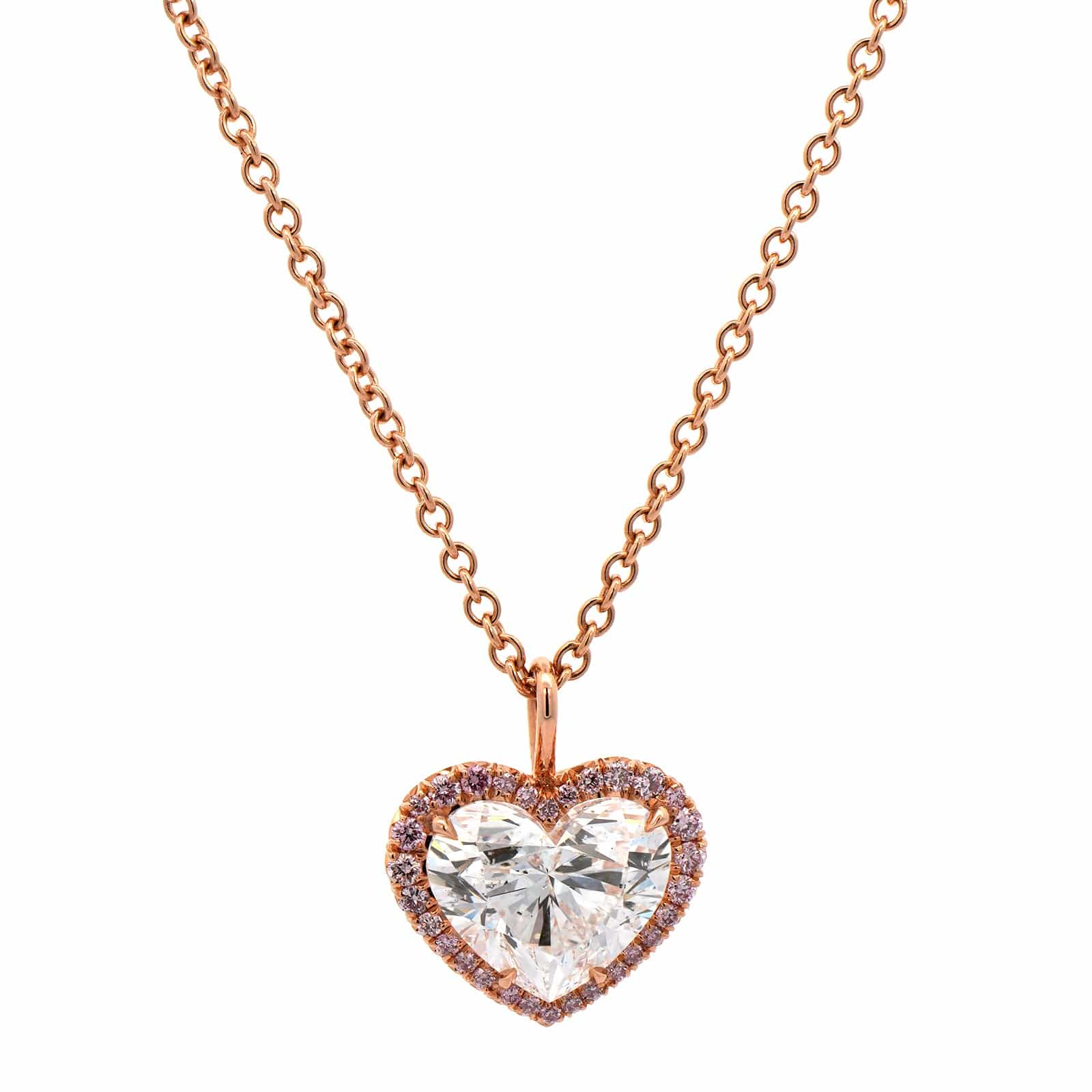 アクセサリー 18k AU750 Hallow Heart Pendant 18K Rose Gold Heart Shape Diamond Halo Pendant Necklace – Long's