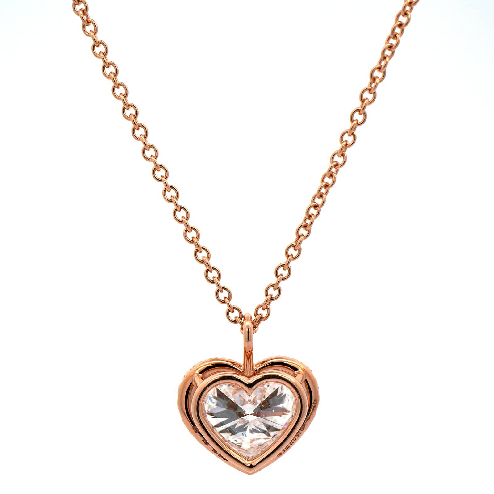アクセサリー 18k AU750 Hallow Heart Pendant 18K Rose Gold Heart Shape Diamond Halo Pendant Necklace – Long's