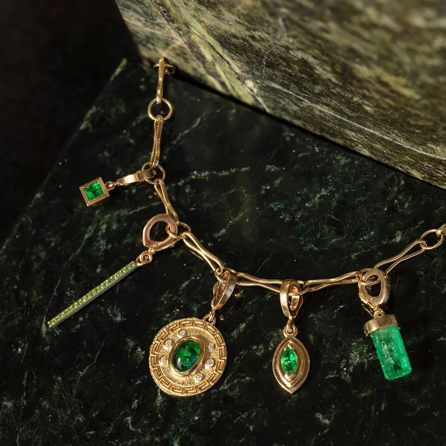 Azlee 18K Yellow Gold Carre Square Emerald Charm – Long's Jewelers