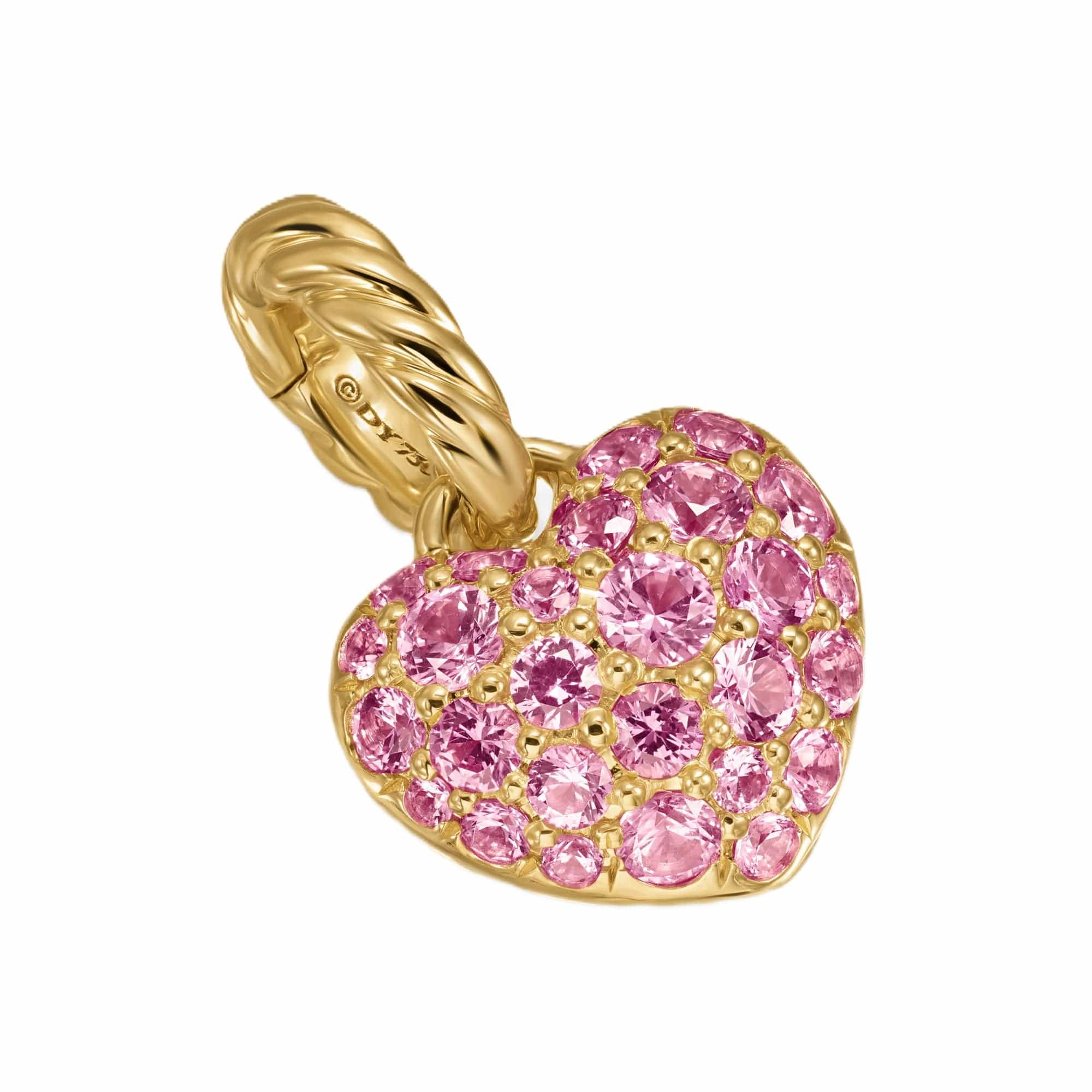 Petite Pavé Heart Amulet 18K Yellow Gold with Pink Sapphires, 7.4