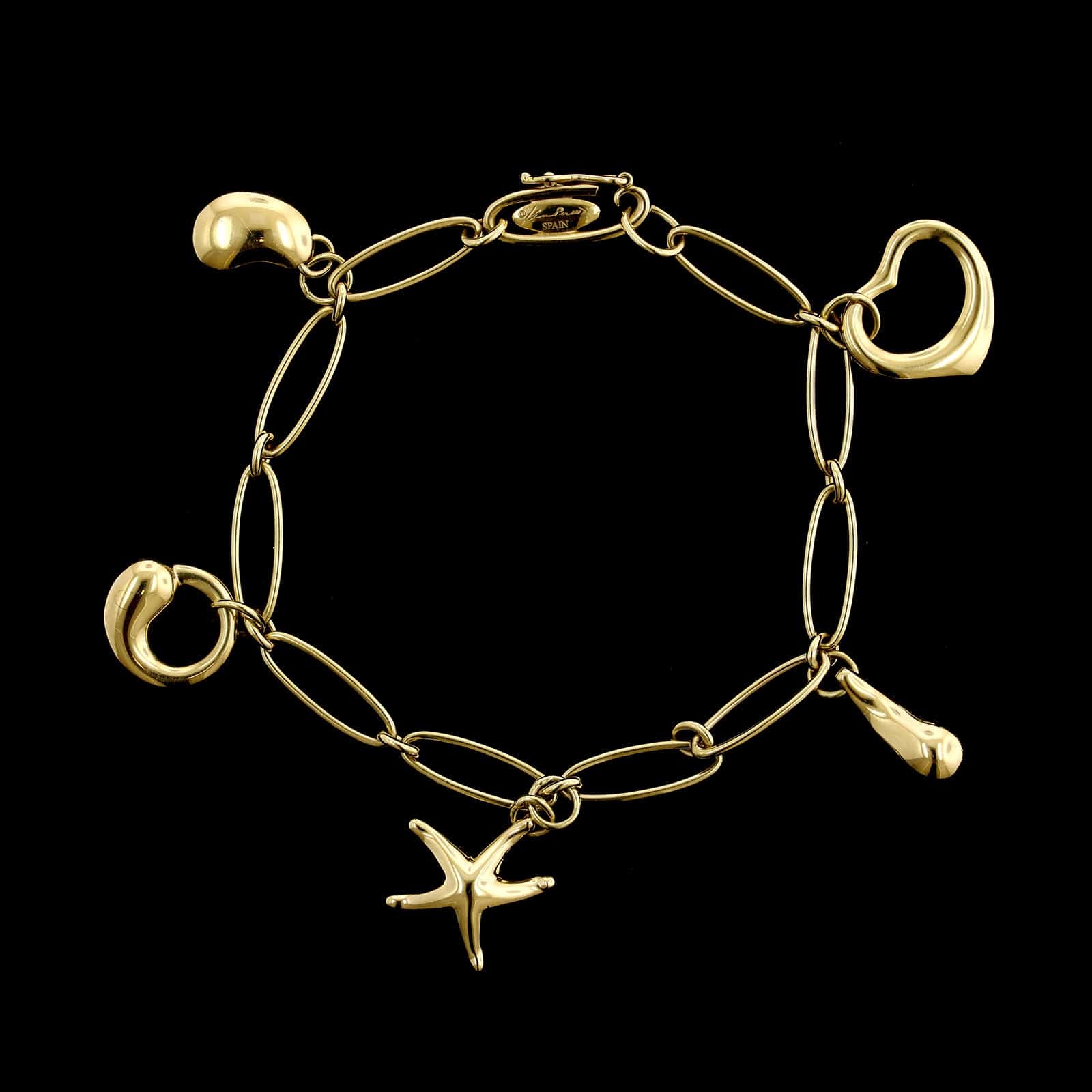 Tiffany Elsa Peretti 18K Yellow Gold Estate Charm Bracelet