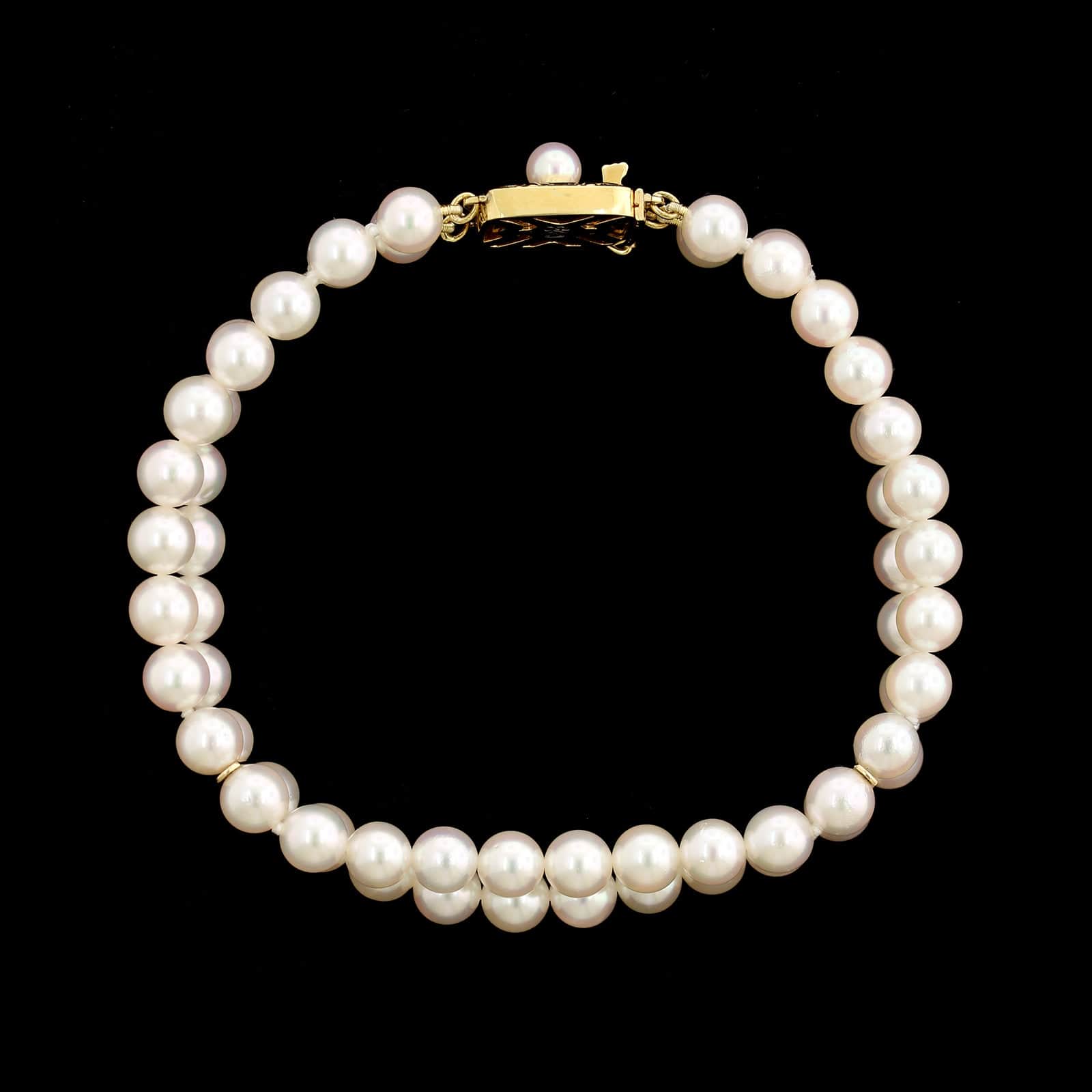 Mikimoto 18K Yellow Gold Estate Double Cultured Pearl Bracelet