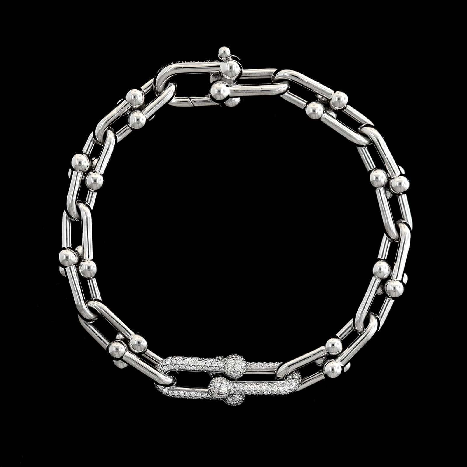 Tiffany & Co. 18K White Gold Estate Diamond Hardwear Medium Link 
