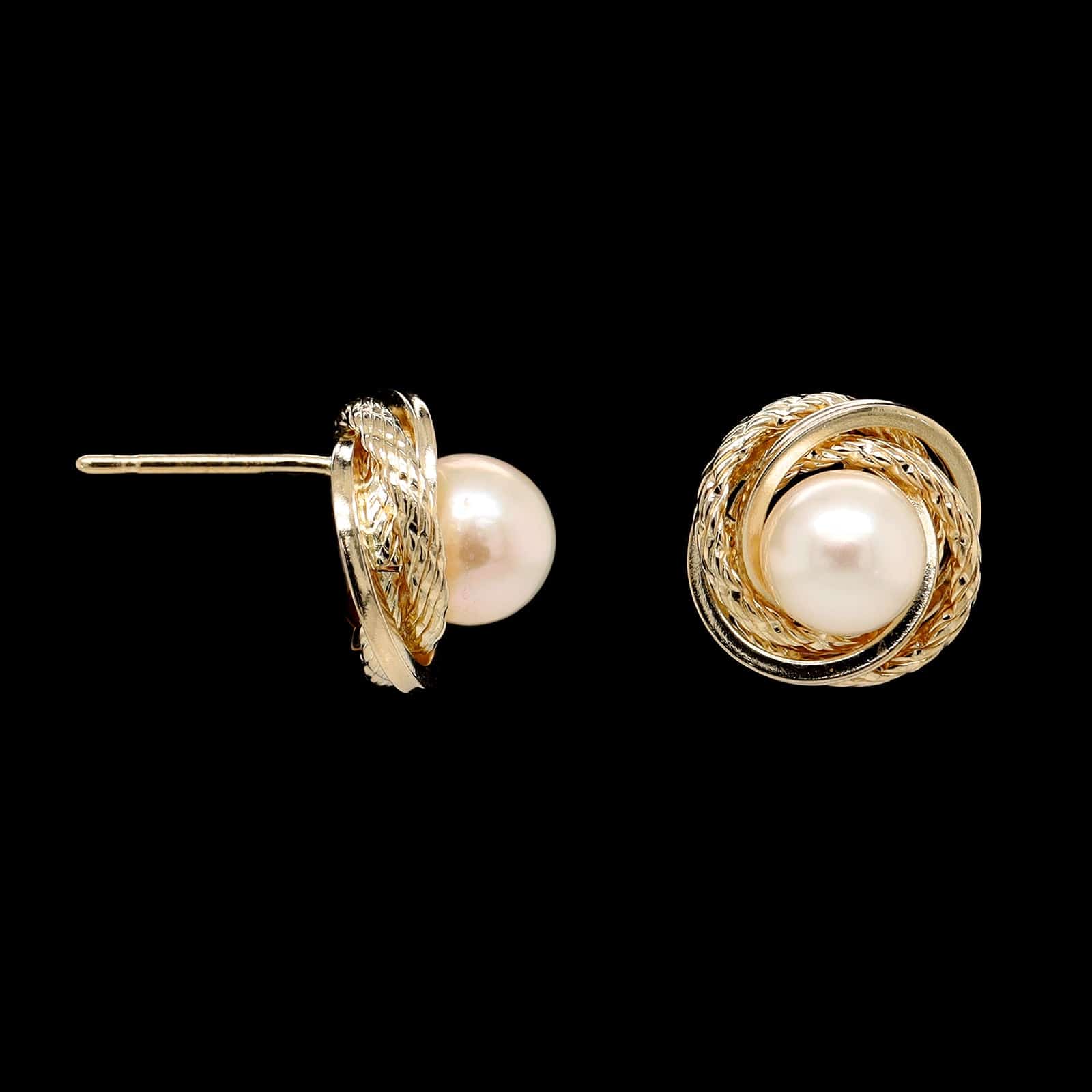14K Yellow Gold Estate Cultured Pearl Stud Earrings – Long display picture 1