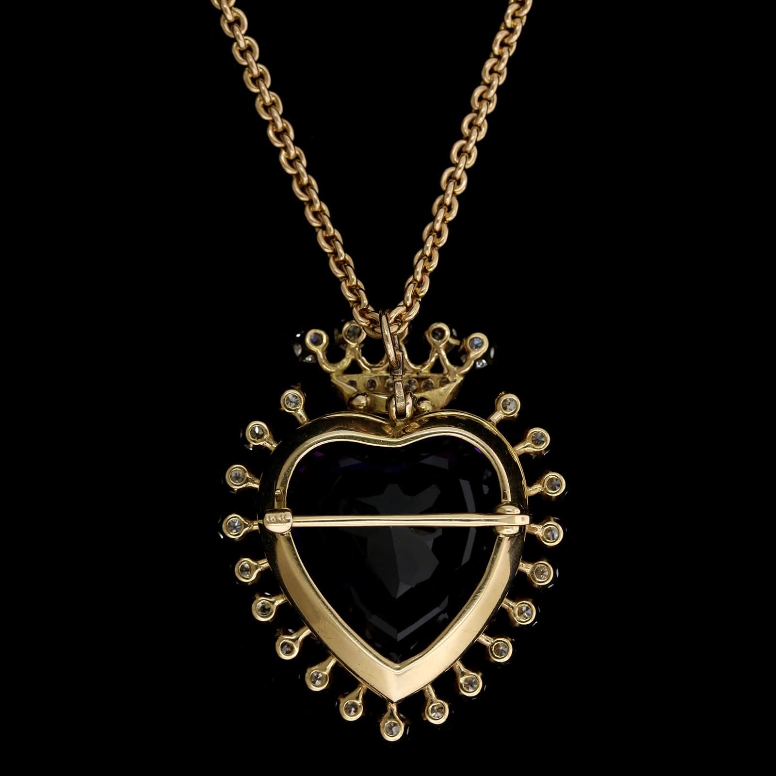 Vintage 14K Yellow Gold Estate Amethyst and Diamond Heart