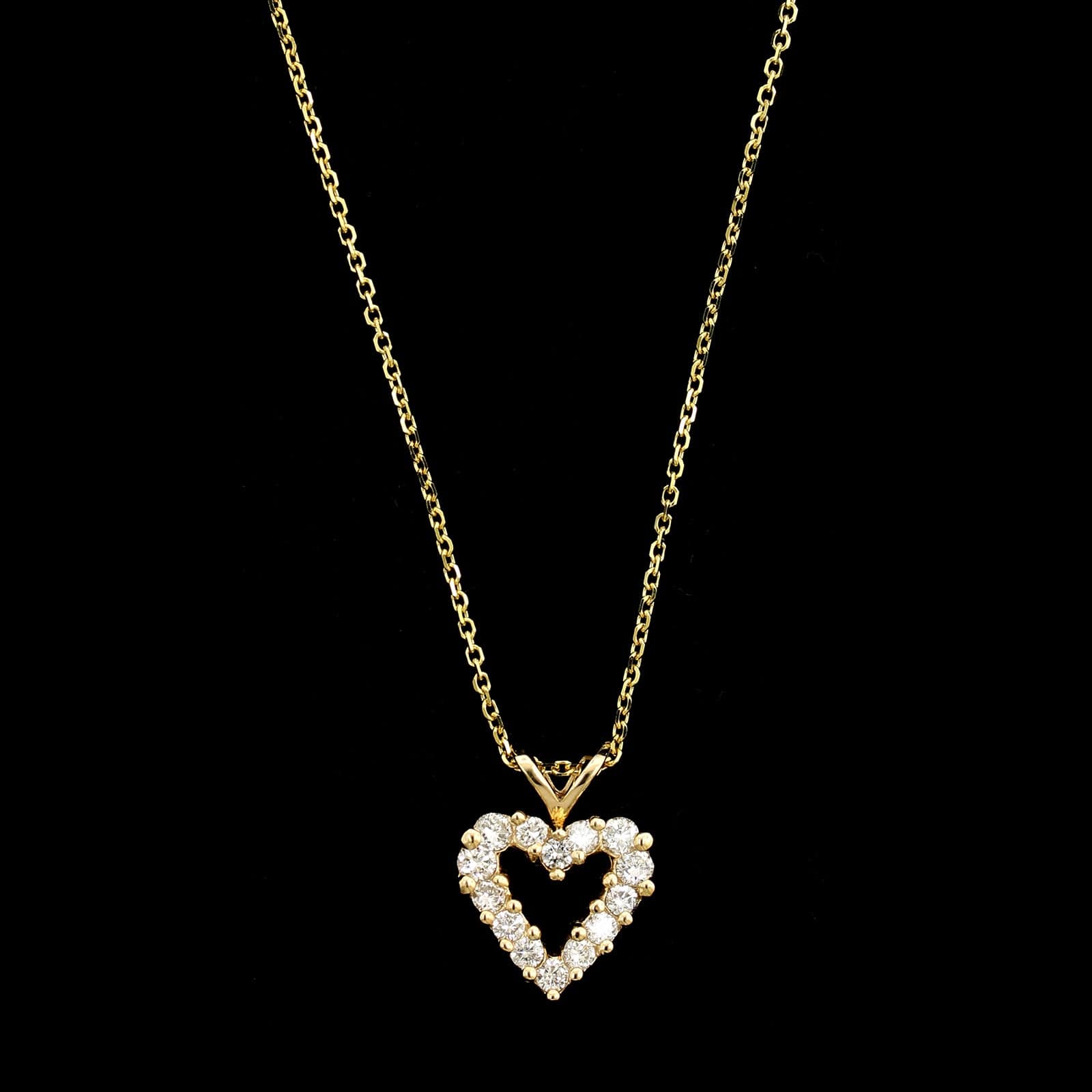 14K Yellow Gold Estate Diamond Open Heart Pendant Necklace