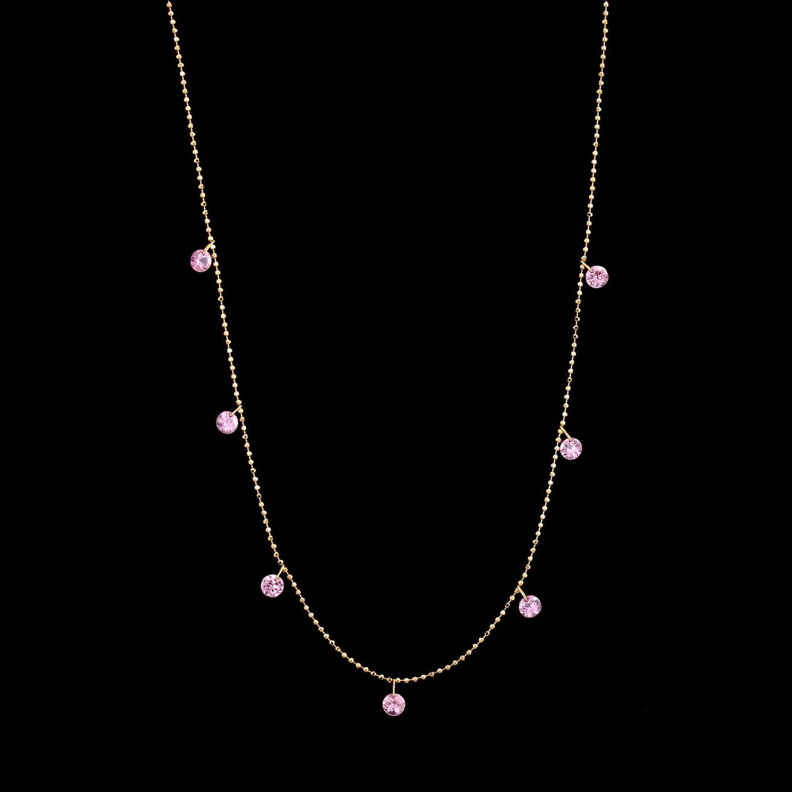 Graziela 18K Rose Gold Estate Floating Pink Sapphire Necklace