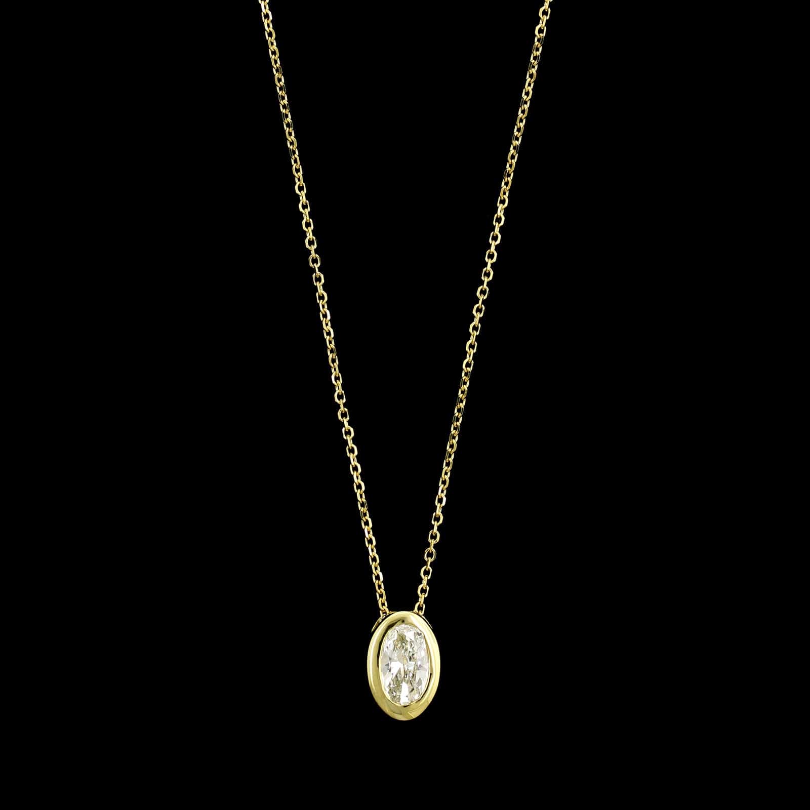 新品FLYNK Oval line necklace small Gold 14K Yellow Gold Estate Diamond Oval Bezel Pendant Necklace