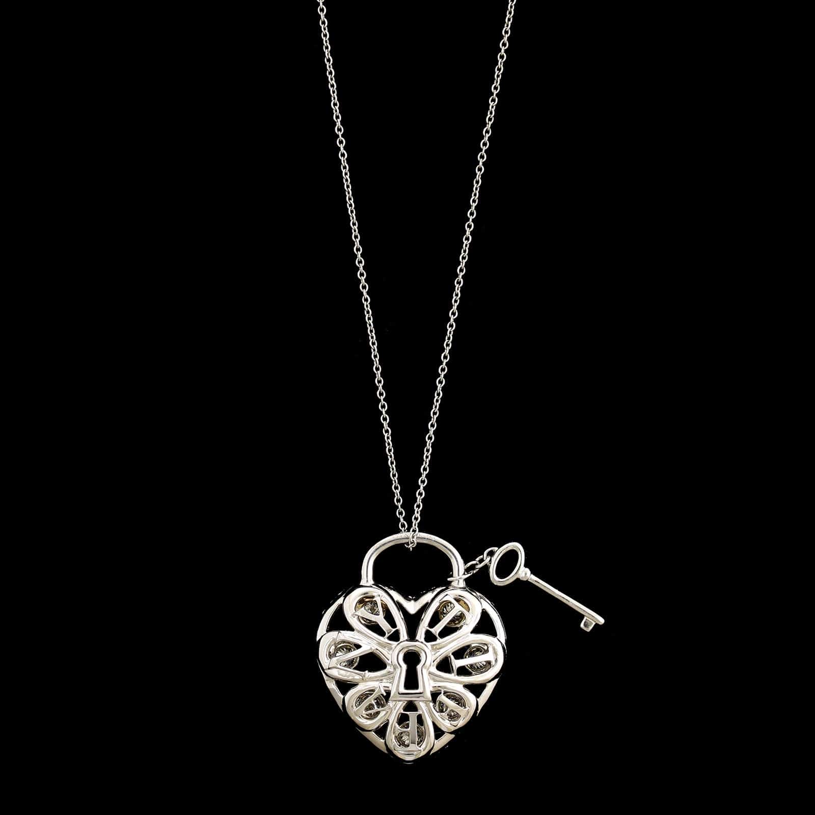 Tiffany 18K White Gold Estate Diamond Filigree Heart and Key
