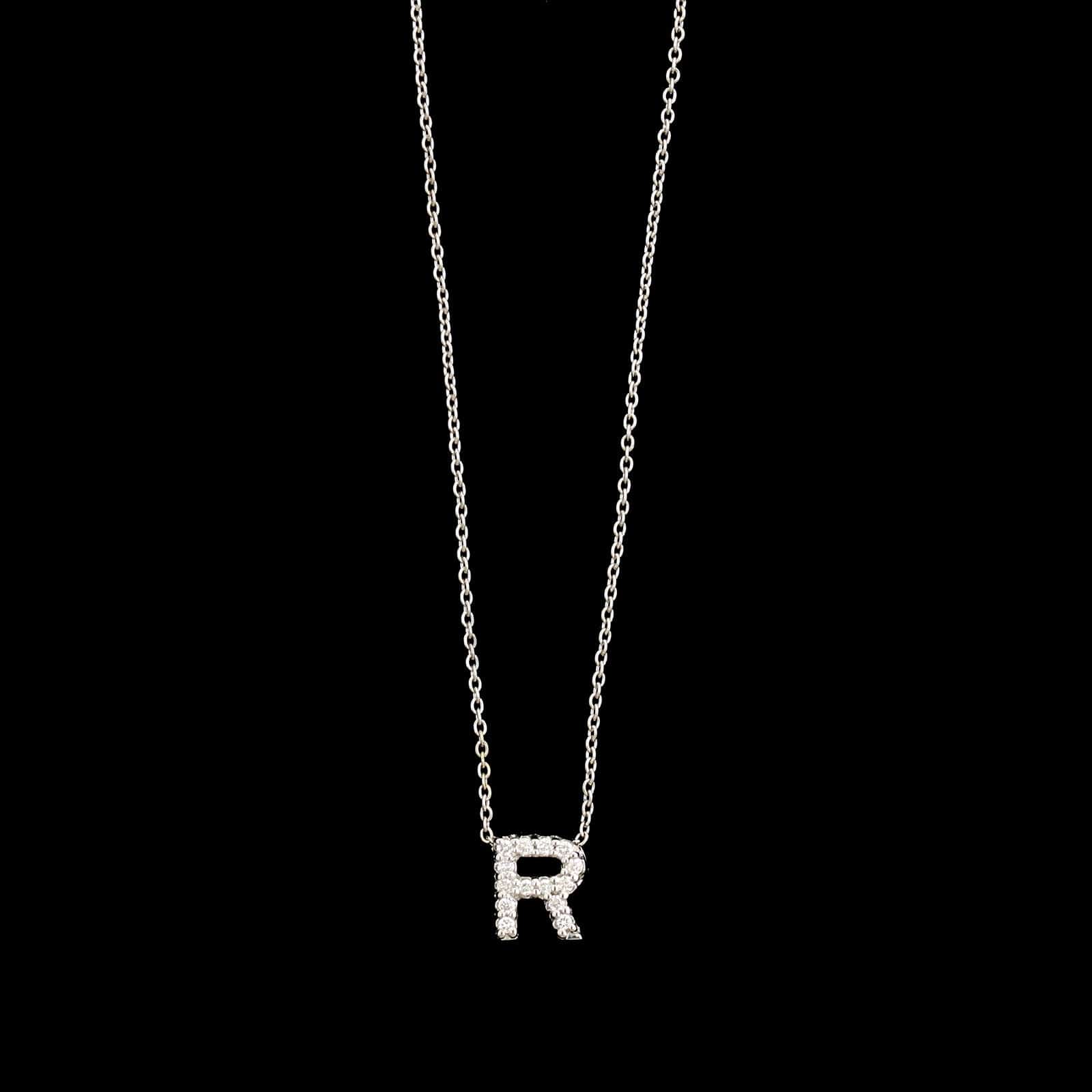 ネックレス・ペンダント Outline Initial Necklace #7700 Roberto Coin 18K White Gold Estate Diamond Initial R Pendant