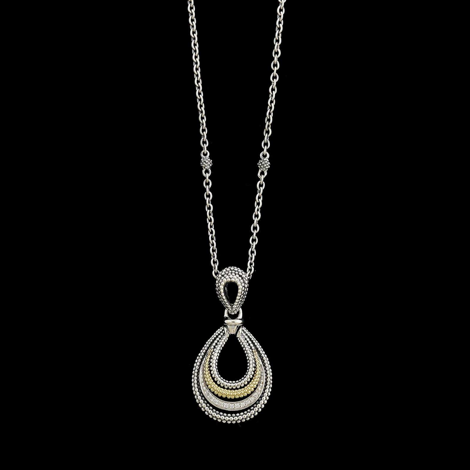 Lagos Sterling Silver and 18K Yellow Gold Estate Diamond Teardrop