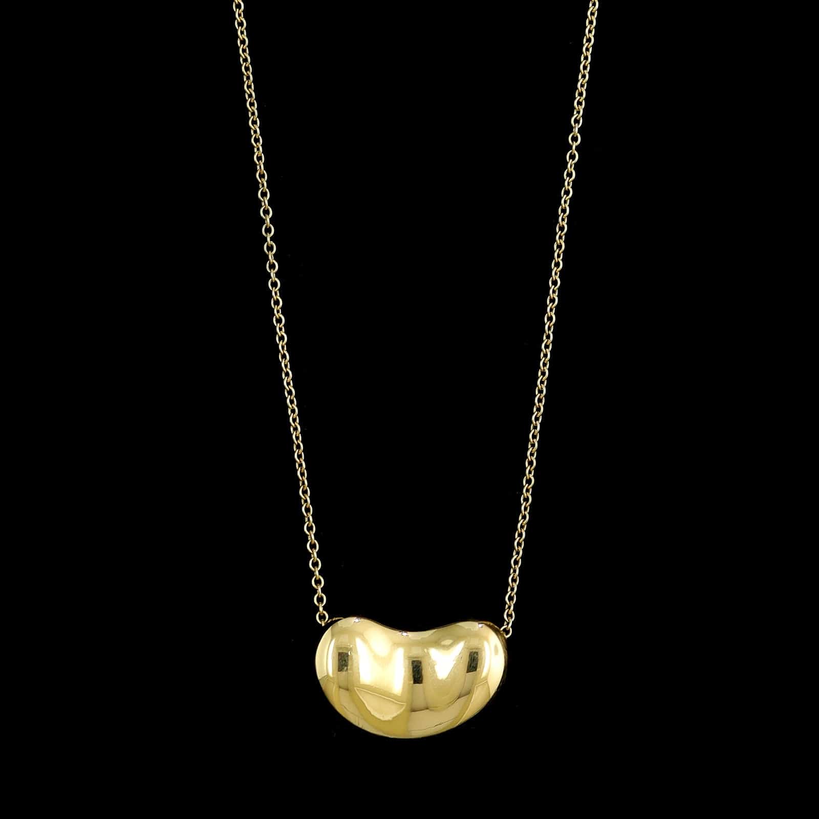 Tiffany 18K Yellow Gold Estate Elsa Peretti Bean Pendant Necklace