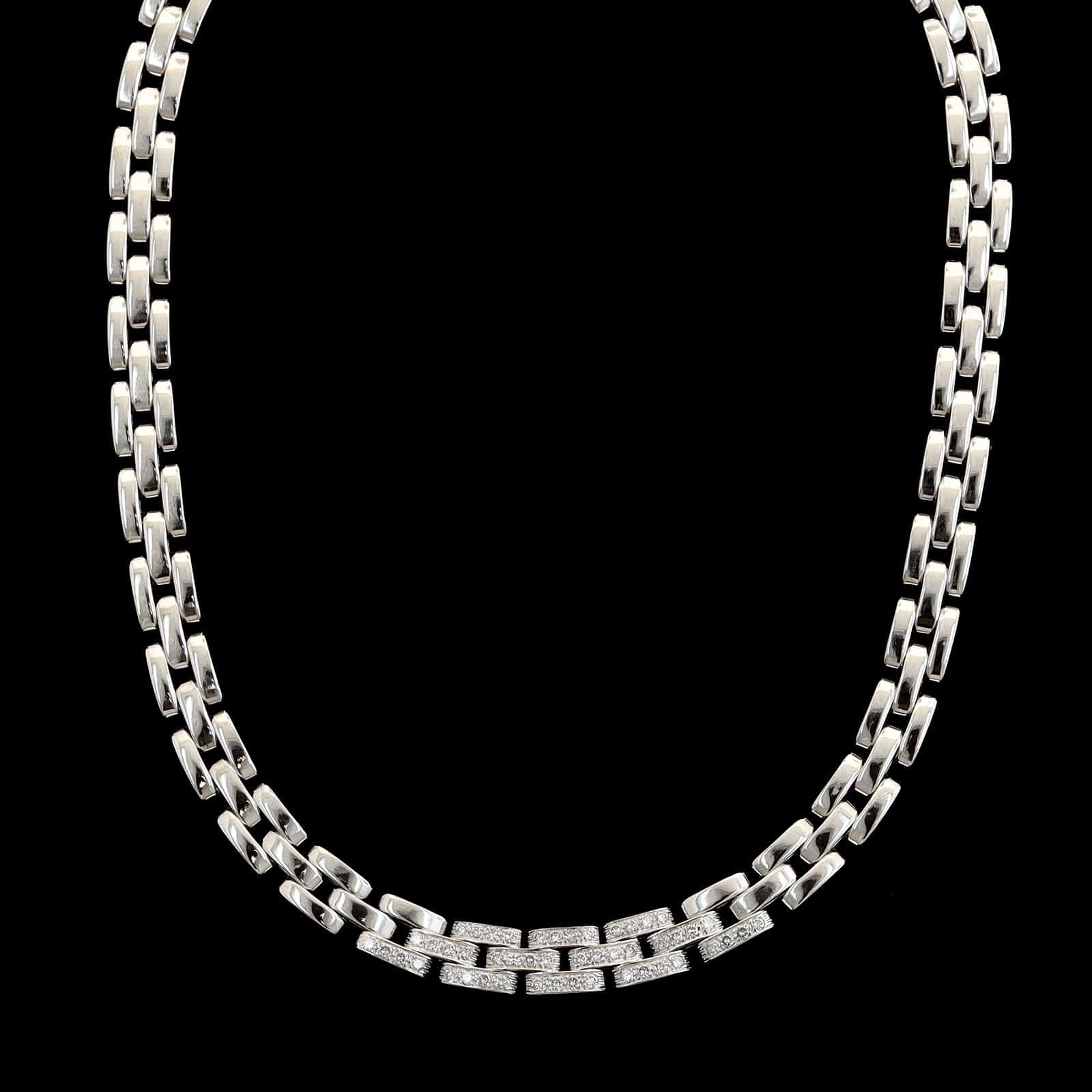 Cartier 18K White Estate Gold Maillon Panthere Diamond Necklace