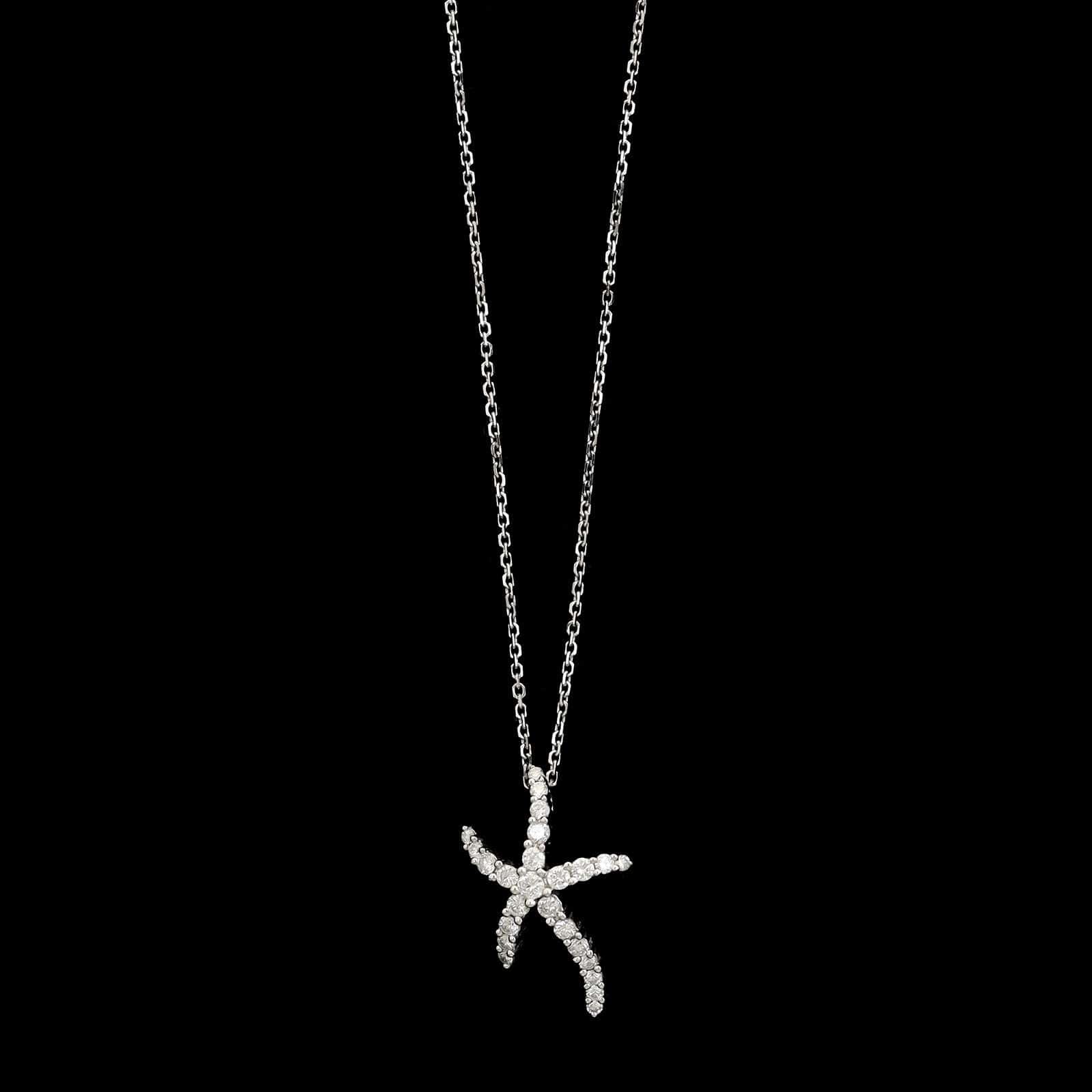 18K White Gold Estate Diamond Starfish Pendant Necklace
