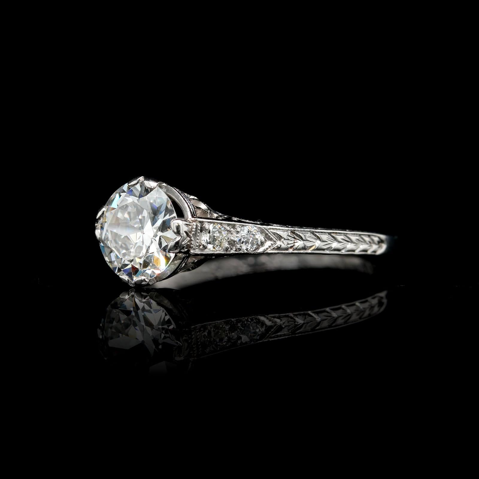 Art Deco Platinum Estate Diamond Engagement Ring