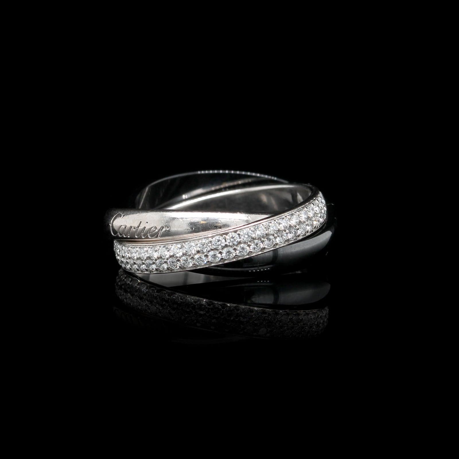 Cartier 18K White Gold Estate Diamond and Ceramic Trinity Ring