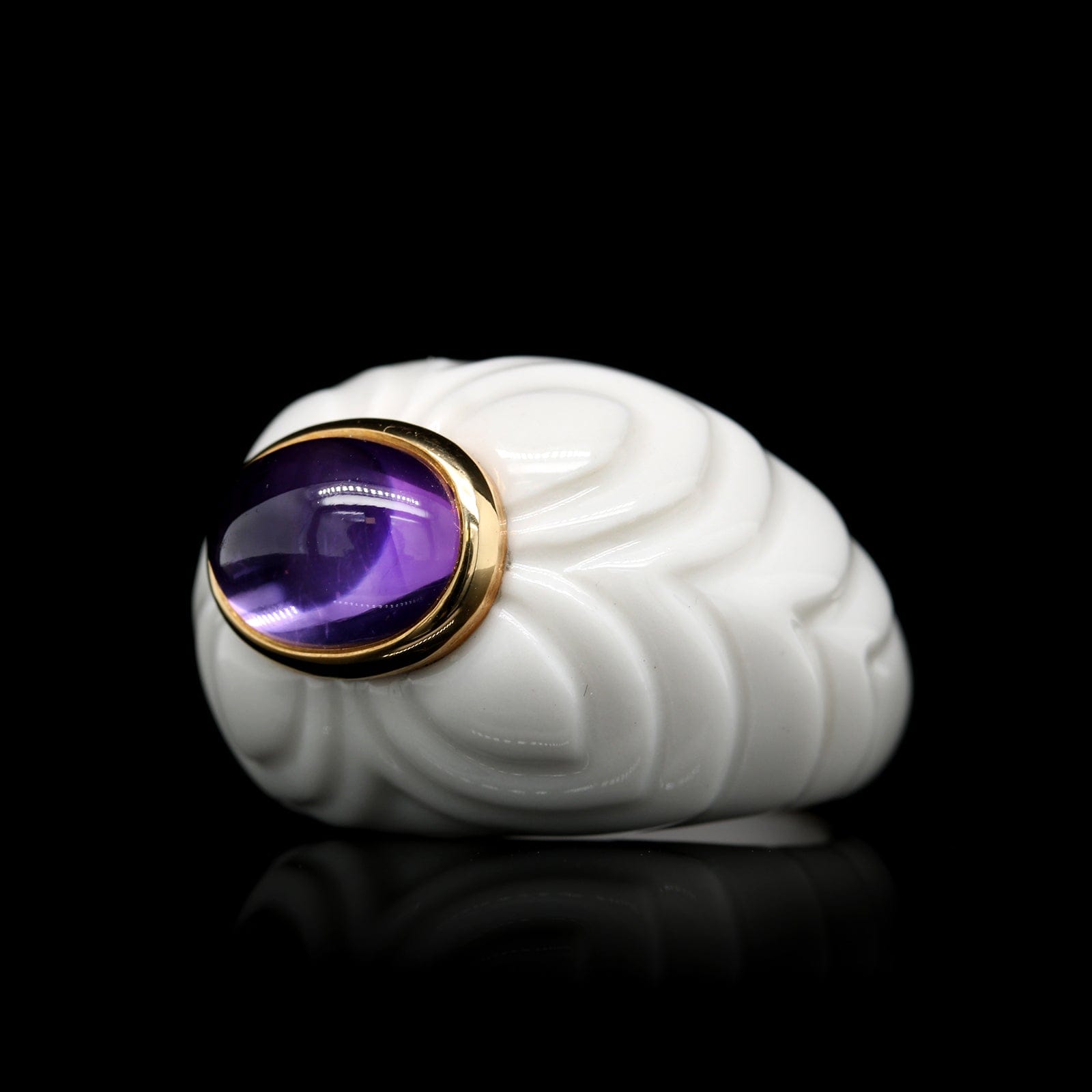 Bulgari 18K Yellow Gold Estate White Ceramic and Amethyst Chandra