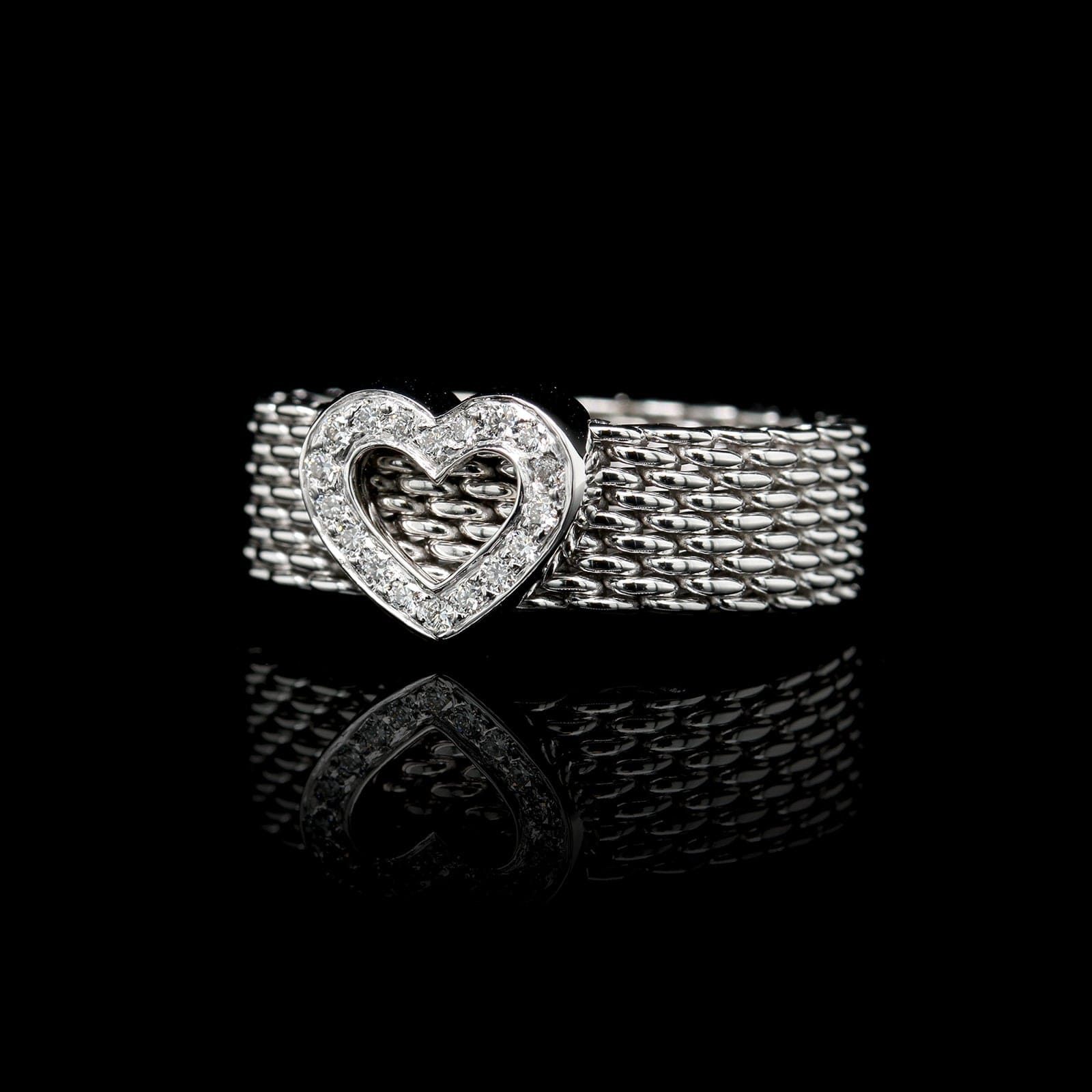 Tiffany 18K White Gold Estate Diamond Heart Somerset Mesh