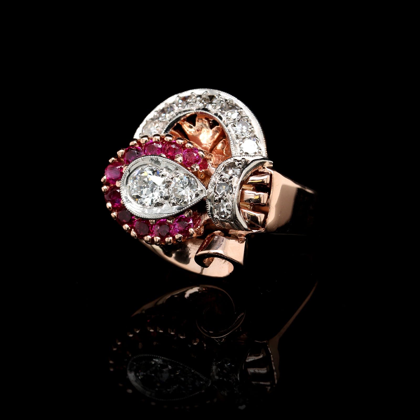 Retro 14K Rose Gold Estate Ruby and Diamond Ring – Long's