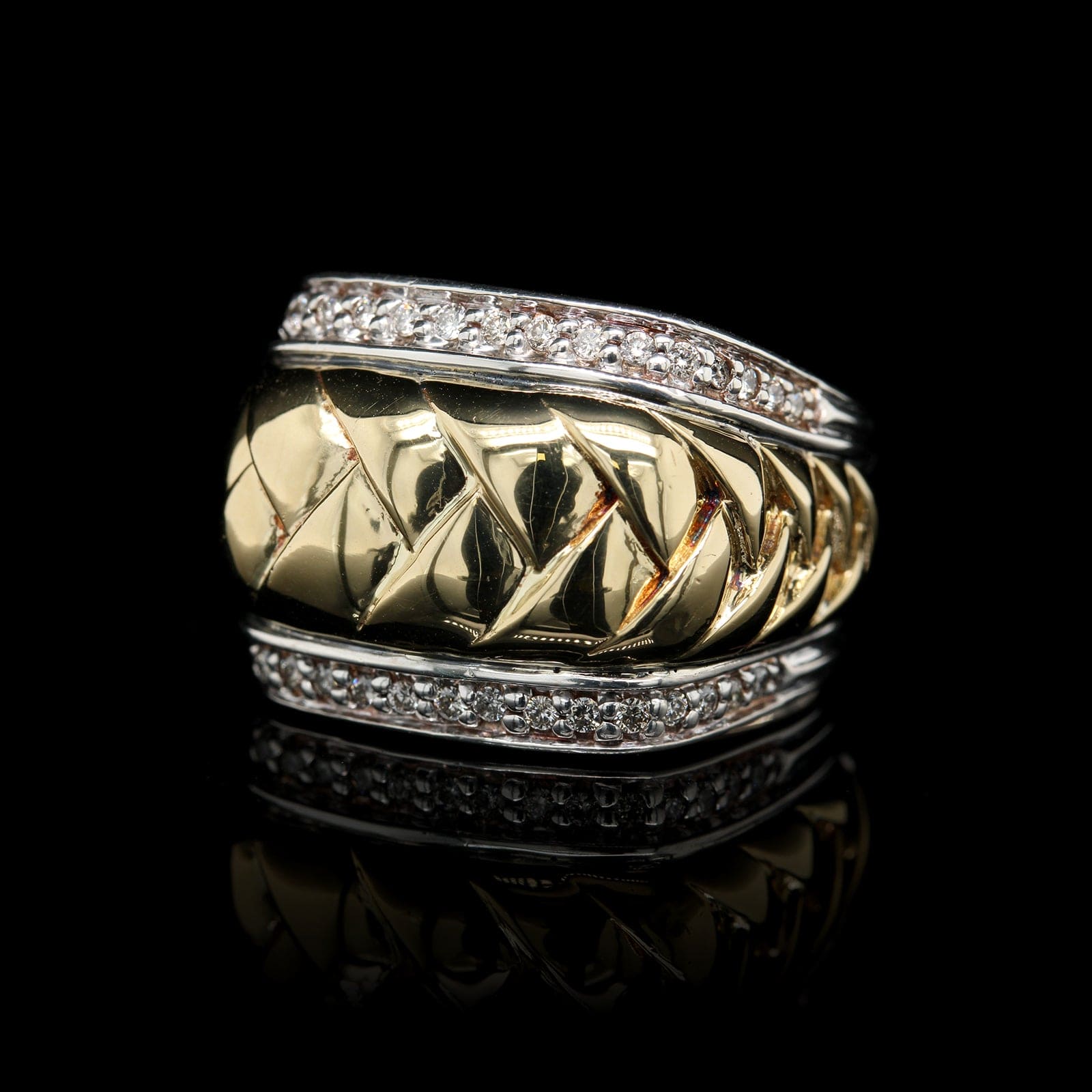 Scott Kay Sterling Silver and 18K Yellow Gold Medium Diamond Woven