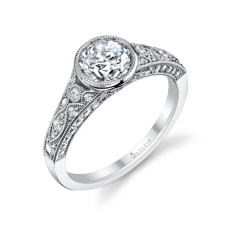 Platinum Vintage Bezel-Set Engagement Ring Setting