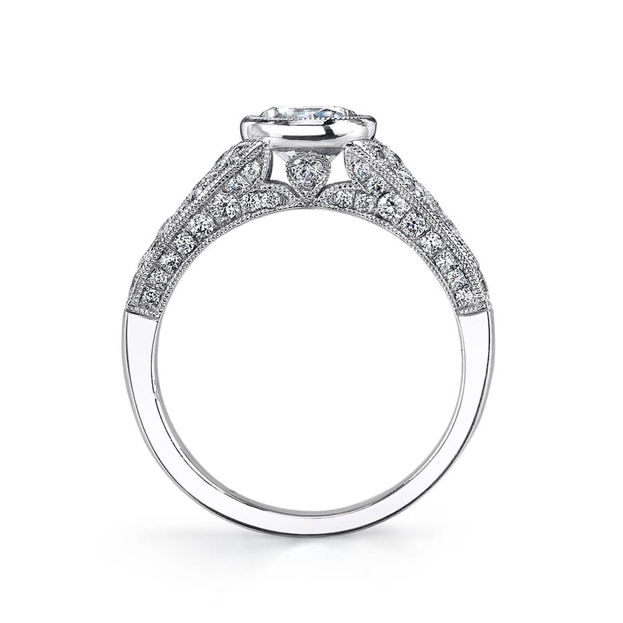 Platinum Vintage Bezel-Set Engagement Ring Setting