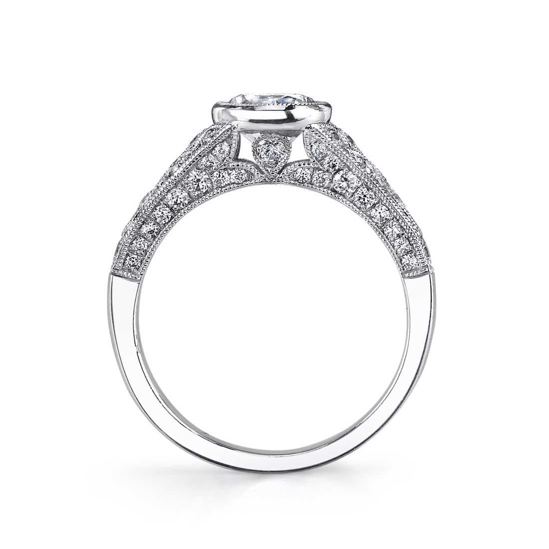 18K White Gold Vintage Halo Cushion-Cut Engagement Ring Setting