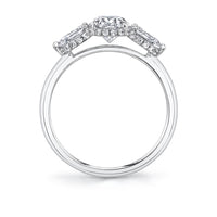 18K White Gold 3 Stone Marquise Diamond Sides Engagement Ring Setting