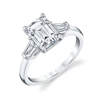 Platinum 3 Stone Tapered Baguette Sides Engagement Ring Setting