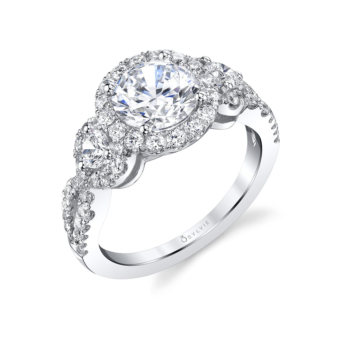 Platinum Vintage Inspired Stone Diamond Halo Engagement Ring Setting