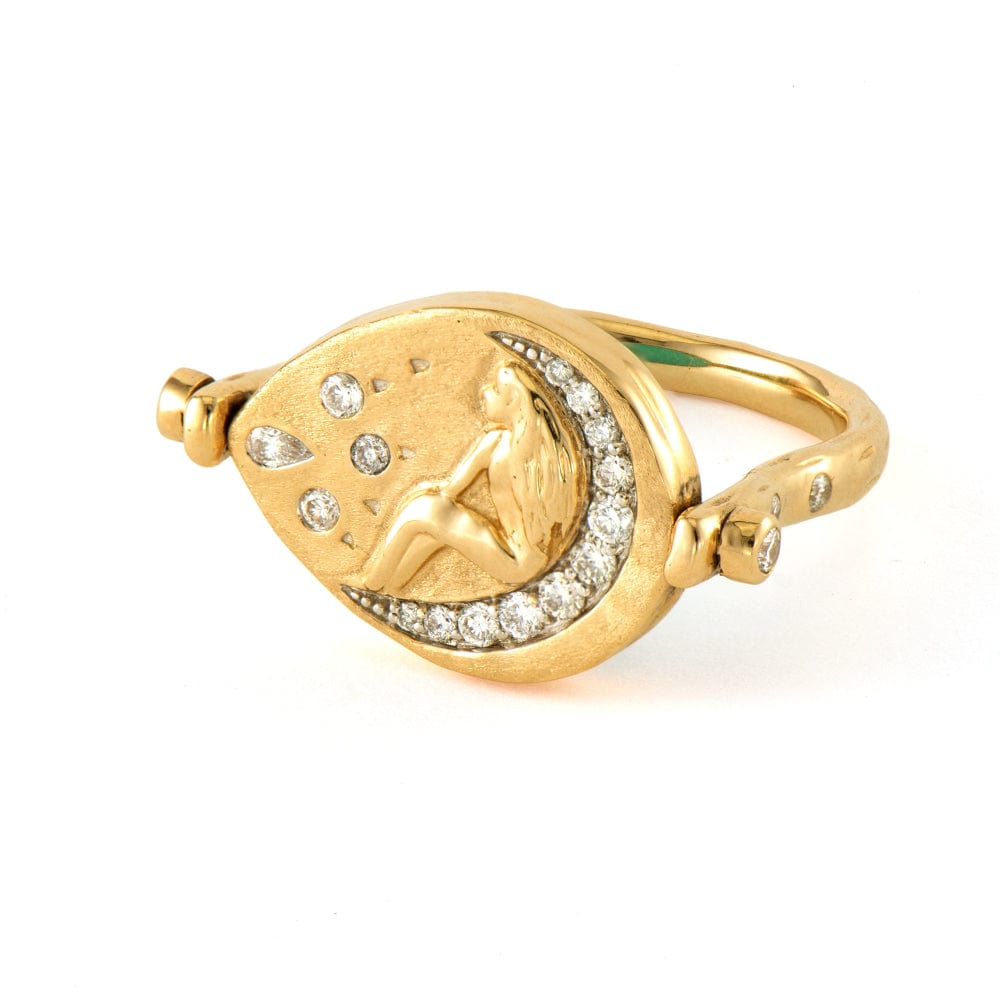 Three Stories 14K Yellow Gold Wish On A Star Sideways Pear Turquoise Flip  Ring