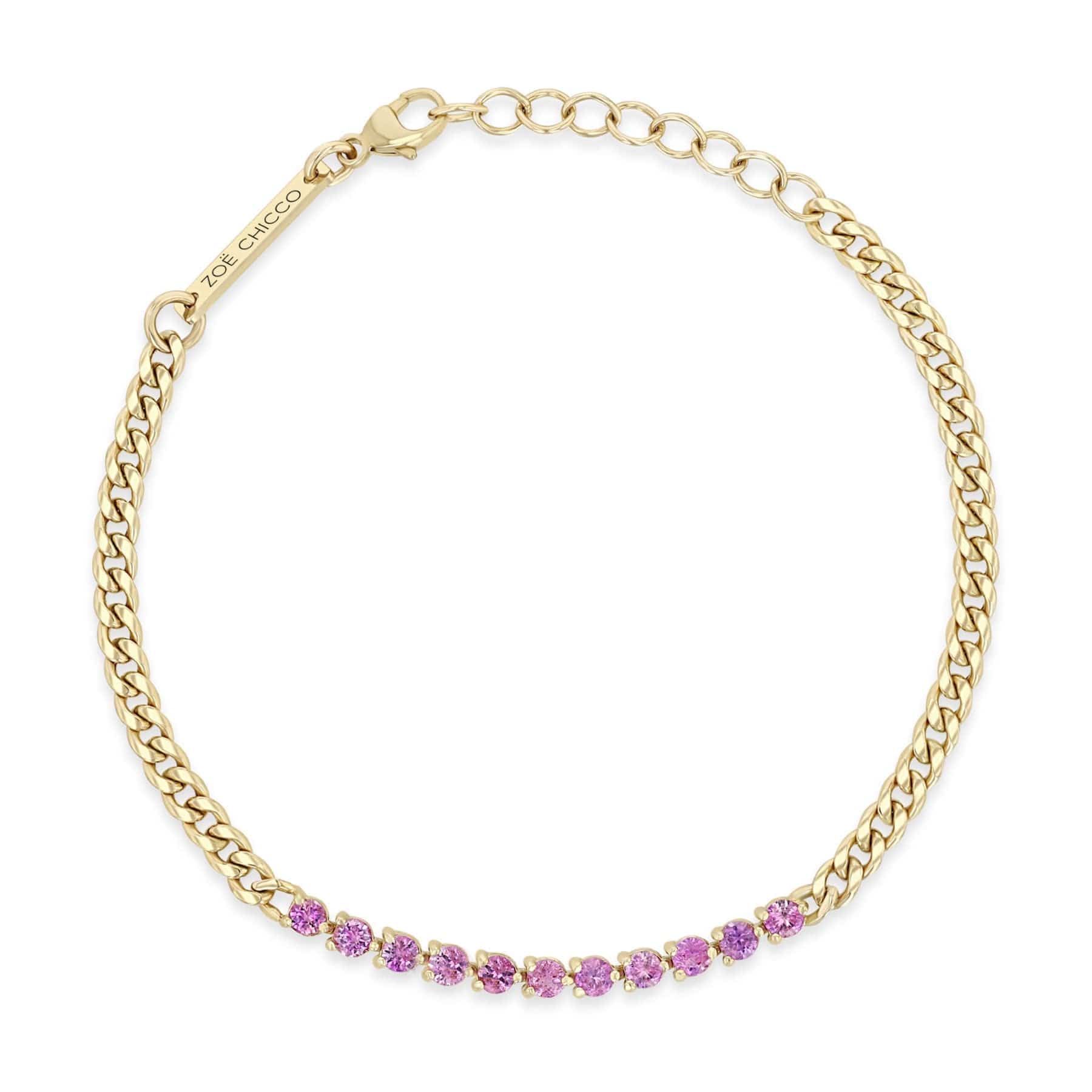 アクセサリー Sara Finley khloris Narrow bracelet 19.5 Zoe Chicco 14K Yellow Gold Pink Sapphire Segment Tennis Bracelet