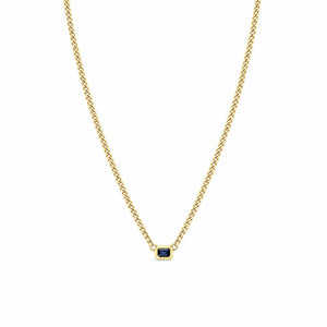 14K Yellow Gold X Small Curb Chain Blue Sapphire Pendant Necklace