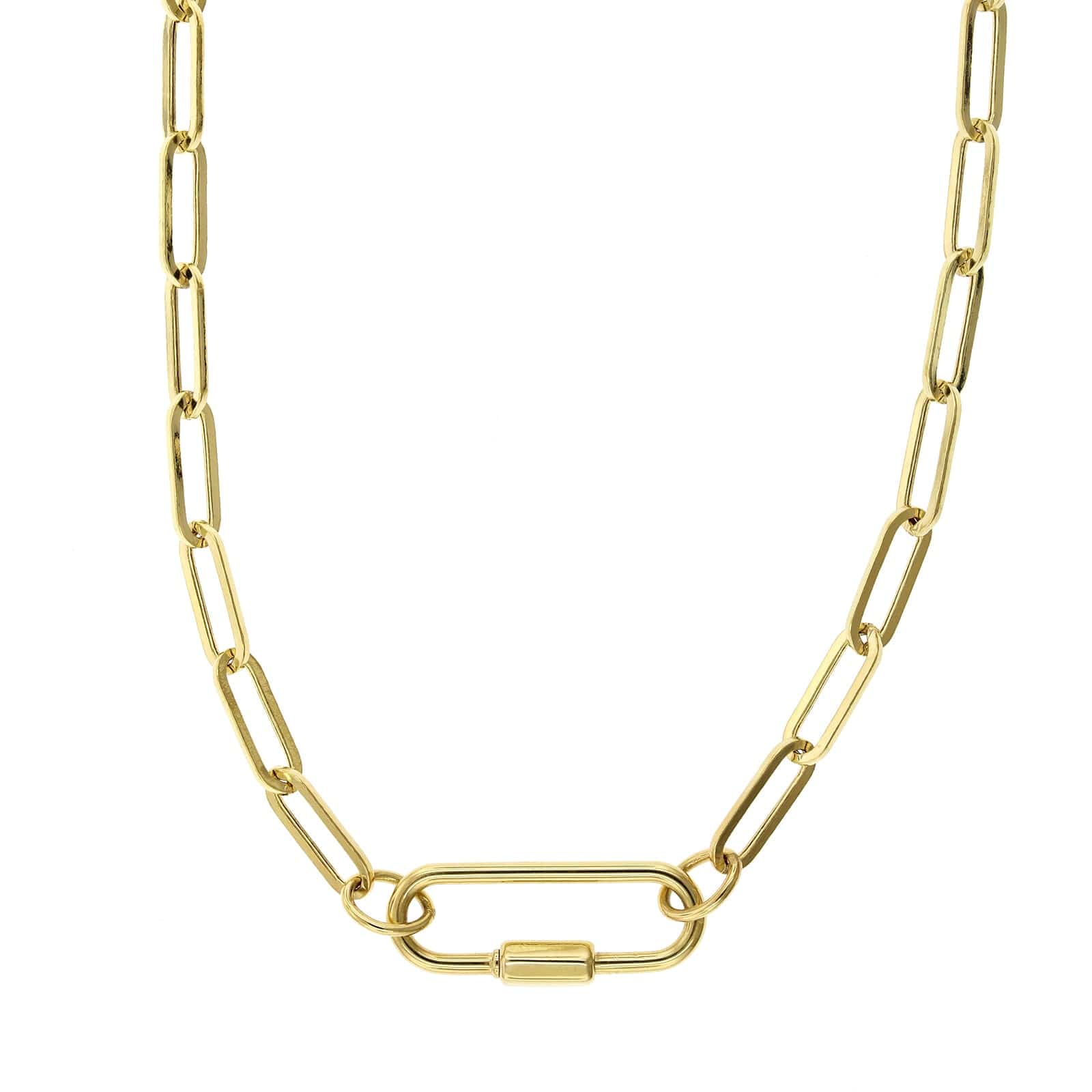 14kt Yellow Gold Carabiner Paper Clip Link Necklace. 18