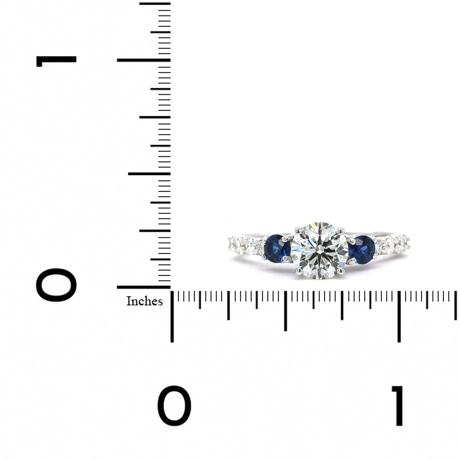 14k White Gold Diamond with Sapphire Sides Engagement Ring