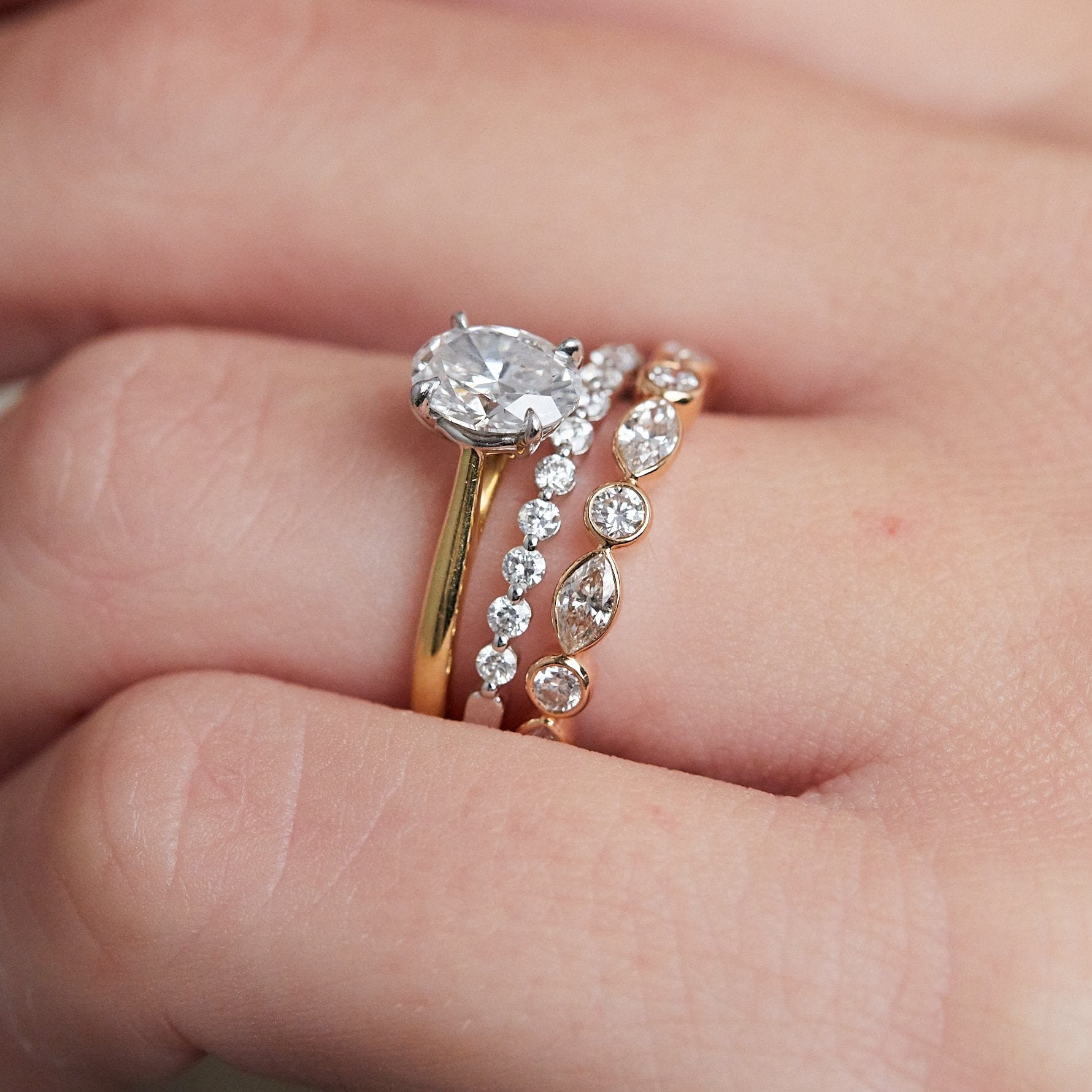 18K Rose Gold Bezel Set Alternating Round and Marquise Diamond