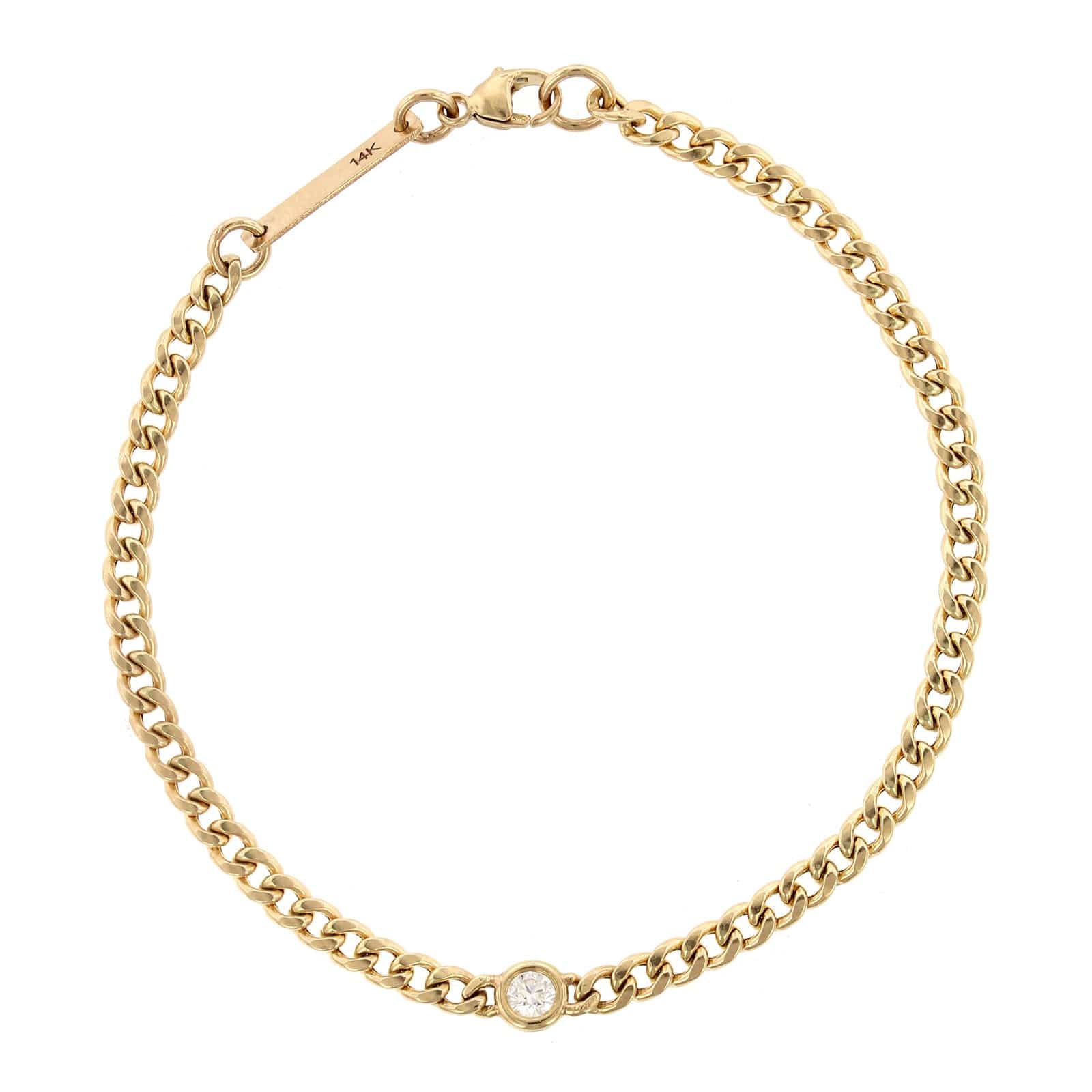 14K Yellow Gold Diamond Curb Chain Bracelet