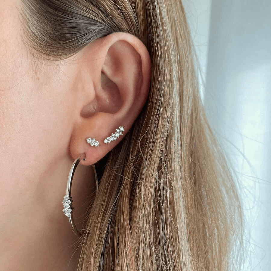 14K White Gold Diamond Climber Earrings