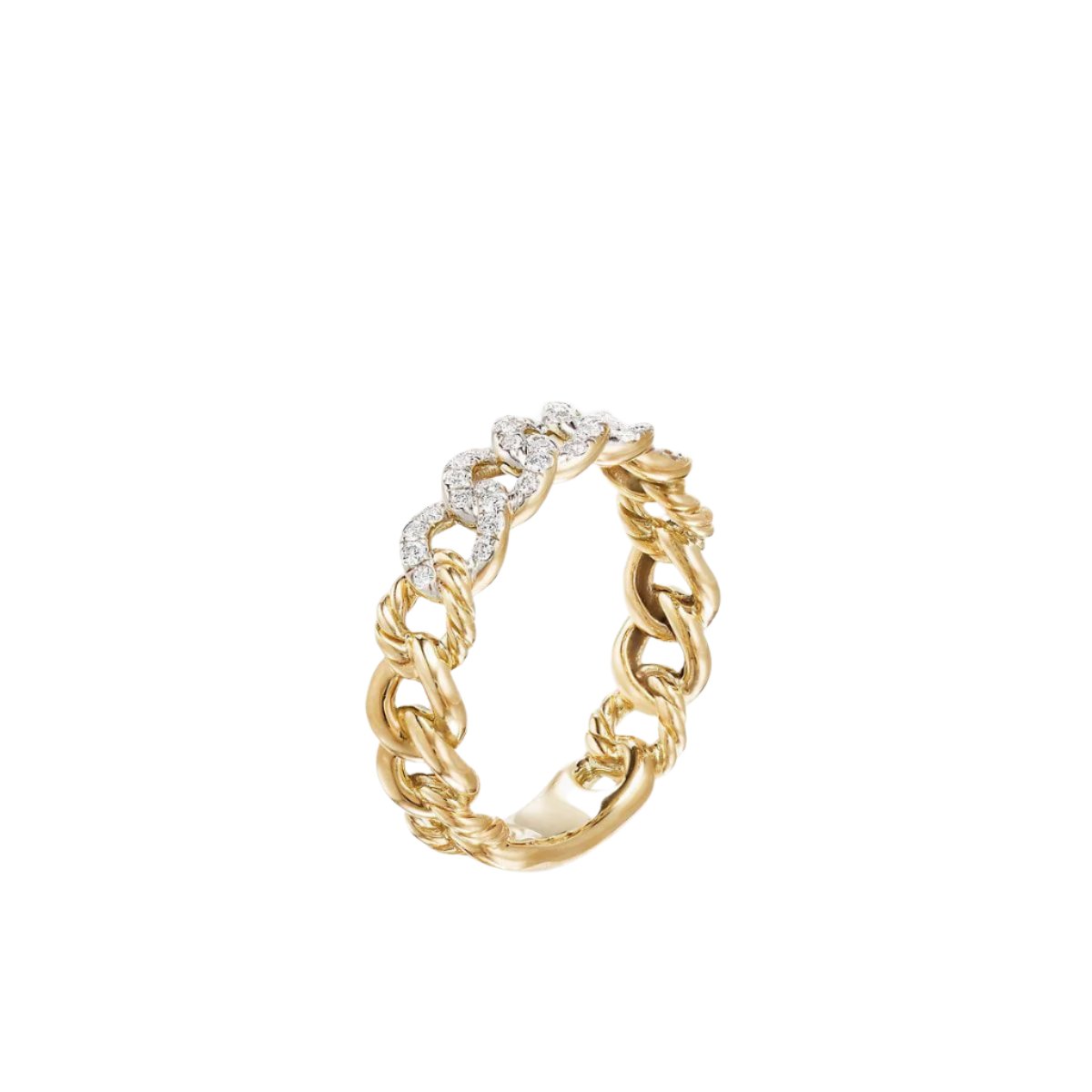 Belmont Curb Link Narrow Ring in 18K Yellow Gold with Pavé Diamonds