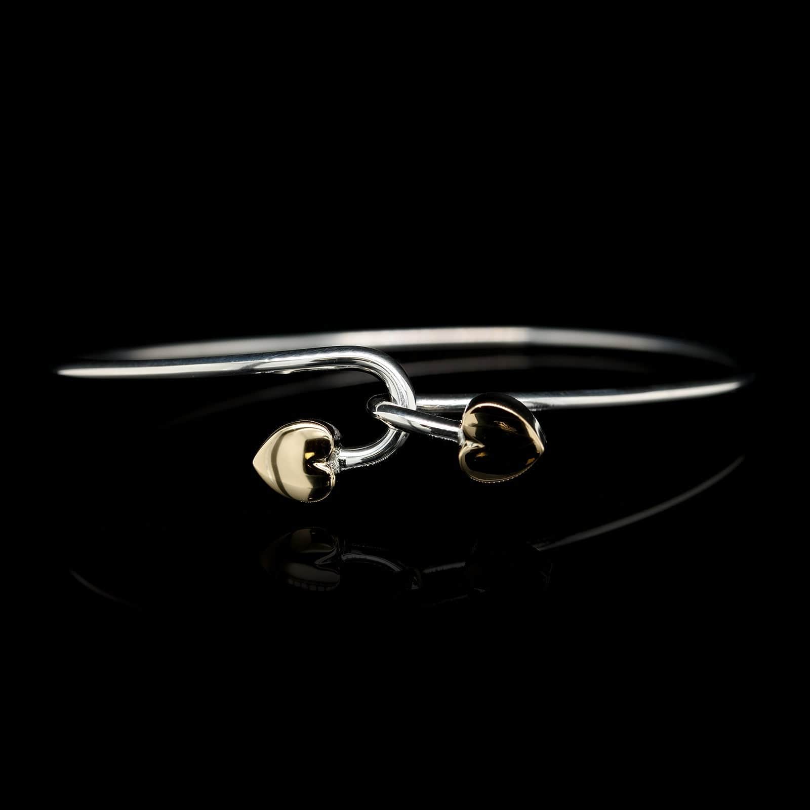 Tiffany & Co Sterling Silver and 18K Yellow Gold Estate Heart Hook Bangle  Bracelet