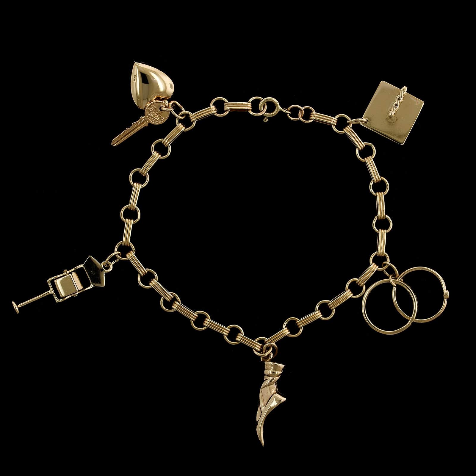 Estate 14K Gold 5 Charm Bracelet